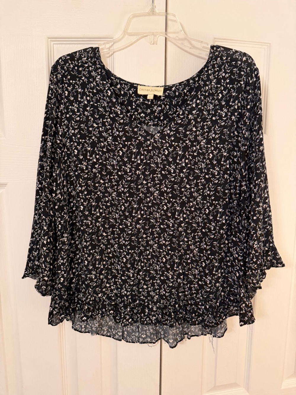 Cynthia Rowley Black Floral Print Blouse